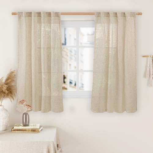LAMIT Semi Sheer Linen Curtains 48 Inch Length 2 Panels, 34 x 48 Inch by LAMIT