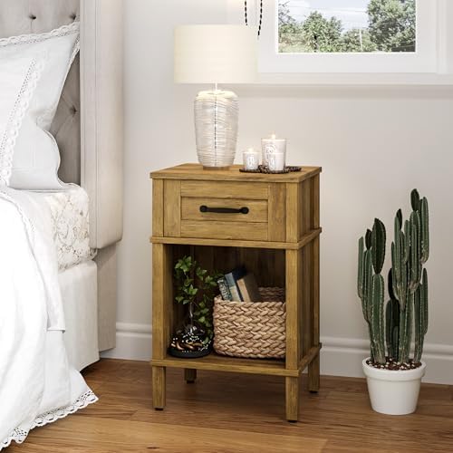Small Brown Night Stand,Rustic End Table,Wood Nightstand with Drawer - Image 7