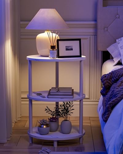 Small Round Side Table - 3-Tier Oval Accent Table for Small Spaces, Rustic Wood and Metal Couch End Table, Nightstand for Bedroom or End Table Living Room, Set of 2, Marble White - Image 5