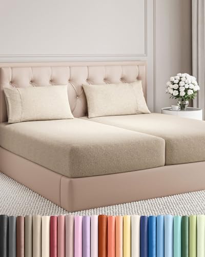Split King Size 5 Piece Sheet Set - Breathable & Cooling - Heathered Beige by CGKUnlimited