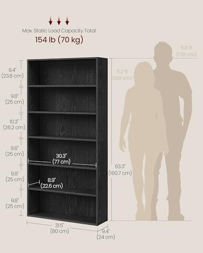 VASAGLE 6-Tier Bookshelf, Storage Organizer, 31.5 x 9.5 x 63.3 Inches - Image 2