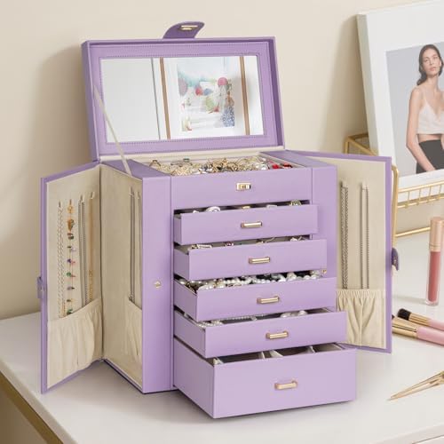 AKOZLIN 6-Tier Jewelry Box Organizer 5 Drawers Storage Extra Large Violet - Image 7