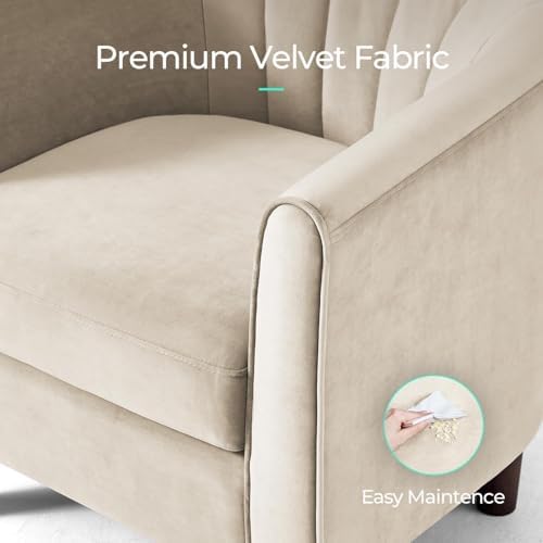 LINSY Accent Chair with Ottoman, Modern Armchair Comfy Barrel Reading Chair with Footrest for Living Room Bedroom Reading Room, Velvet, Cream - Image 3