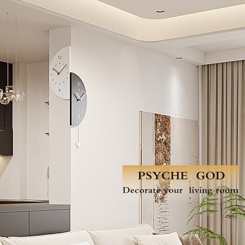 Semicircular Double Sided Corner Wall Clock with Pendulum, Silent Quartz Movement Battery Operated Vintage Boho Farmhouse Decorative Clock for Living Room Bedroom Kitchen Office Gym, Black & White - Image 6