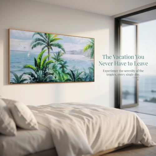 Anolyfi Palm Tree Picture Green Tropical Wall Art for Living Room Landscape Large Canvas Painting Nature Seascape Textured Artwork Framed Bedroom Kitchen Hallway Office Home Decor Framed 71"x32" - Image 2