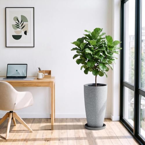 ZMTECH 2 Packs 21 inch Tall Planter, Indoor Outdoor Round Planter for Porch, Large Plant Pot with Drainage Hole for Home Garden Front Door, Modern Decorative Pots for Plants (Light Gray) - Image 6