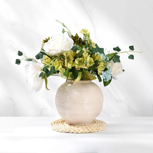 Rustic Ceramic Vintage Farmhouse Vase for Decor (Small Ribbed Whitewash) - Image 5
