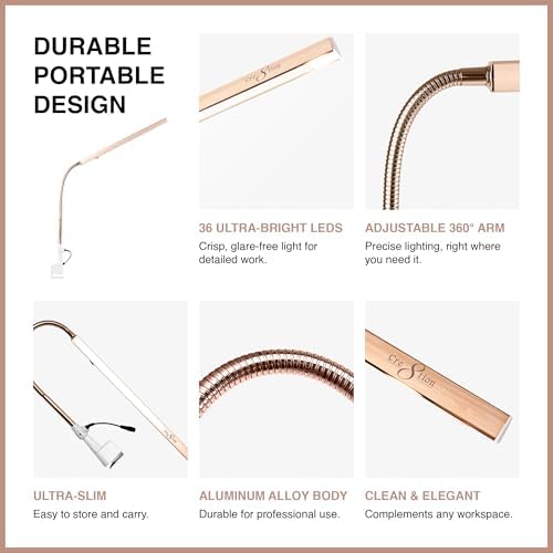Cre8tion Ultra-Slim LED Desk Lamp, Champagne Gold, 12 W Task Light - Image 3