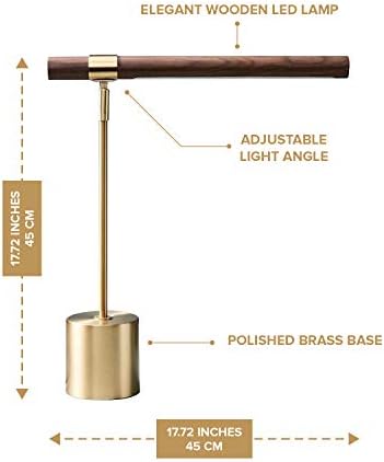 Modern Banker Slim Table Lamp - LED Desk Light - Wood Brass Lamp - Adjustable Table Lamp - Mid Century Desk Lamp for Home, Bedside, Office - Steampunk MCM Mid Modern Century - Image 2