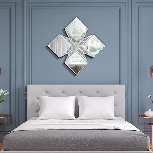 Crushed Diamond Decorative Mirror 22.25x22.25” Diamond Shape Glass Wall Mirror for Home Decoration, Exquisite Accent Wall Decor - Image 5