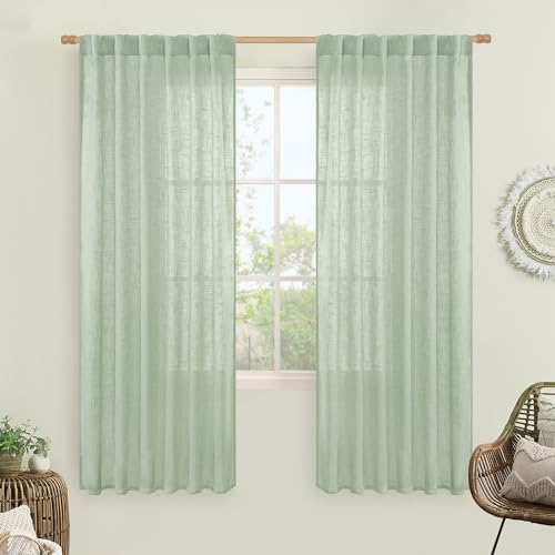 LAMIT Fresh Green Linen Semi Sheer Curtains for Living Room, 52 x 78 Inch by LAMIT