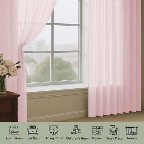 OWENIE Sheer Curtains 84 Inches Long 2 Panels Set, Sheer Blush Curtains for Living Room Bedroom 59 Inch Extra Wide, Modern Voile Filmy Rod Pocket Drapes, 2 Pcs, Each 59 W x 84L, Blush - Image 3
