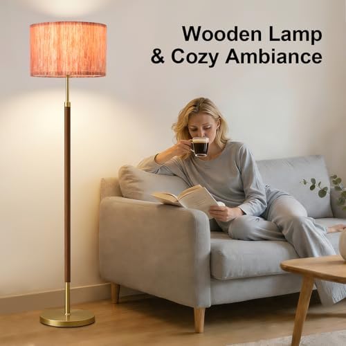 Wood Floor Lamp with 3 Color Temperatures,Vintage Floor Lamp with Remote Control,Dimmable Farmhouse Floor Lamp Mid Century Modern Standing Lamp Farmhouse Tall Pole Lamp for Living Room Bedroom - Image 3