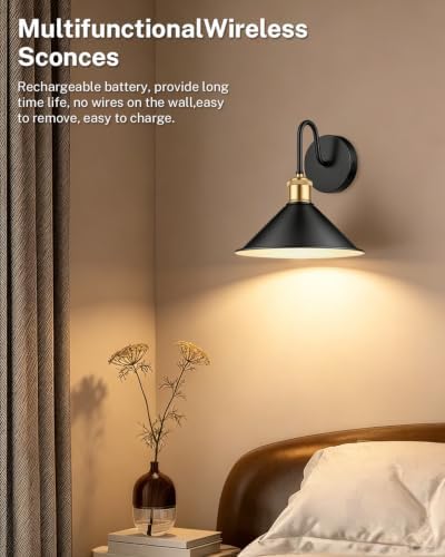 SAIMAND Battery Operated Wall Sconces Set of 2,Wireless Rechargeable Lights - Image 2