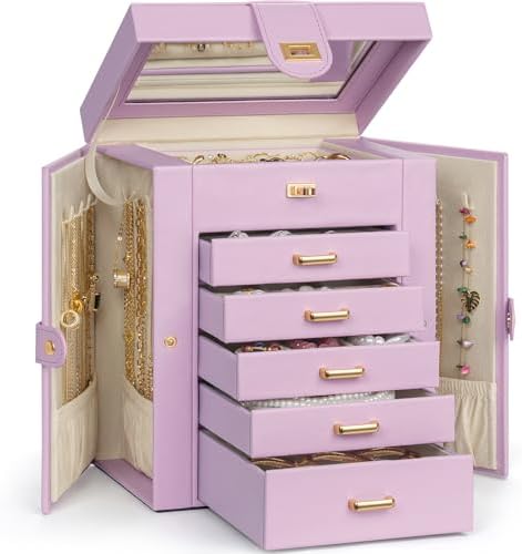 AKOZLIN 6-Tier Jewelry Box Organizer 5 Drawers Storage Purple Regular by AKOZLIN