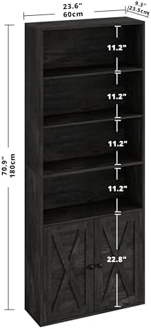 IRONCK Industrial Bookshelves and Bookcases with Doors Floor Standing 6 Shelf Display Storage Shelves 70 in Tall Bookcase for Home Office, Living Room - Image 3