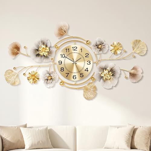 47" 3D Ginkgo Wall Clock with Sculpted Metal Leaves - Image 6