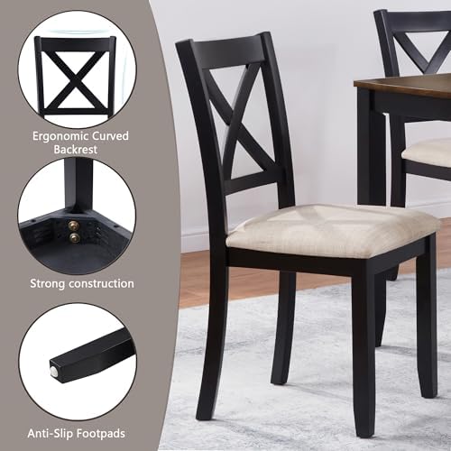 Harper & Bright Designs Dining Table Set for 6 with Bench, 6-Piece Farmhouse Kitchen Set in Black & Oak Two-Tone, Solid Wood Frame Table & 4 Chairs for Dining Room - Image 6