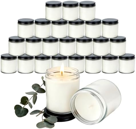 24 PCS 4oz Eucalyptus Scented White Soy Wax Candles | Calming Home Fragrance Gift Set | Bulk Warm Cozy Favors for Weddings, Housewarmings, Holiday Parties by Trxvxo