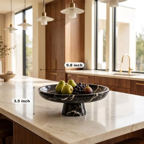 Natural Nero Marquina Marble Fruit Bowl with Pedestal, 9.8" Bowl,Black - Image 2