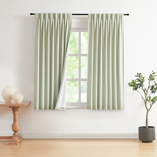Vision Home Soft Green Pinch Pleated Full Blackout Curtains Linen Blended Room Darkening Curtain Panels 72 inch for Living Room Bedroom Thermal Insulated Pinch Pleat Drapes with Hooks 40" Wx72 Lx2 by VisionHome