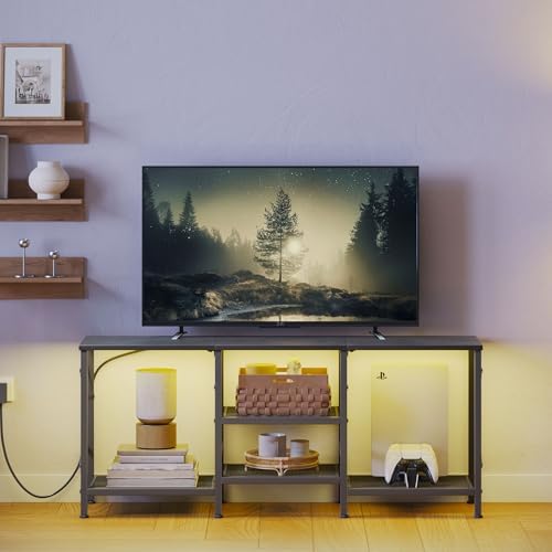 JARHETUN TV Stand with LED Lights for 55 Inch TV, Entertainment Center with 3-Tier Open Shelves, TV Console Table for Living Room, Bedroom, Black - Image 2