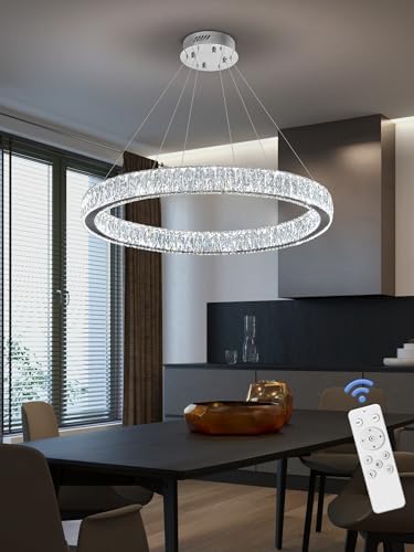 Modern LED Dimmable Crystal Chandelier 31.5" Ring Pendant Light Adjustable Round Chrome Crystal Chandelier Light Fixtures for Dining Room Living Room - Image 7