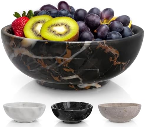 Gusto Nostro 8" Luxury Black Marble Decorative Bowl for Coffee Table - Elegant Decorative Fruit Bowl for Kitchen Counter - Heavy Stone Entryway Catch All for Keys, Potpourri Holder Centerpiece, Medium by GustoNostro
