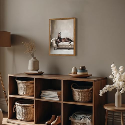 AVECCO Framed Horse Lying on Sofa Canvas Wall Art Vintage Decor 12x16 inch - Image 4