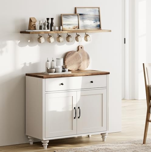 WAMPAT 34’‘ White Buffet Cabinet with Doors and Drawer - Image 3