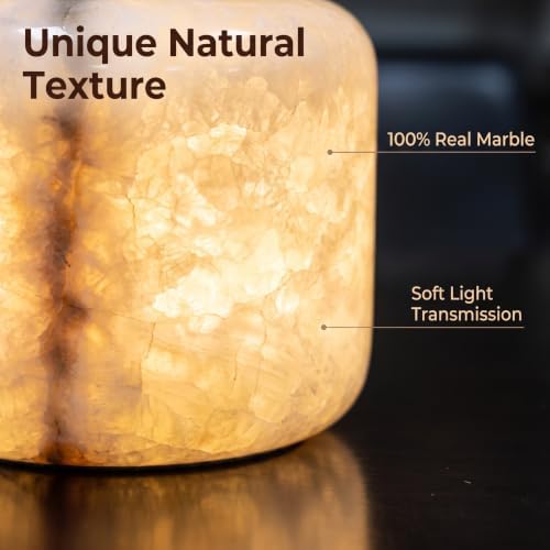 Natural Marble Table Lamp, Cordless Rechargeable Pat Control Night Light, Dimmable Warm Glow Stone Lamp for Bedroom Bedside Table Desk Shelf, Home Decor Gift - Image 4