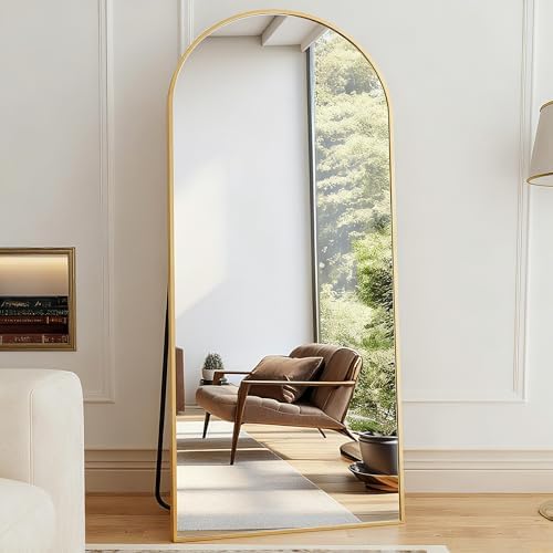 Full Length Mirror, 78"x38" Arched Floor Length Mirror with Stand, Gold Body Mirrors Hanging or Leaning, Wall Mirrors Freestanding with Aluminum Frame for Living Room, Bedroom by ZMYCZ