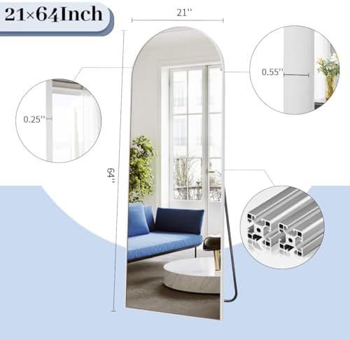 BEAUTYPEAK 64" x 21" Arch Full-Length Mirror with Stand, Silver - Image 4