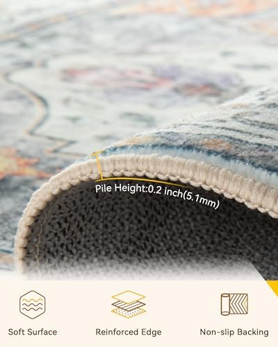 RELEANY Washable Area Rug, Square 4'x4', Beige/Carbon Grey/Orange - Image 2