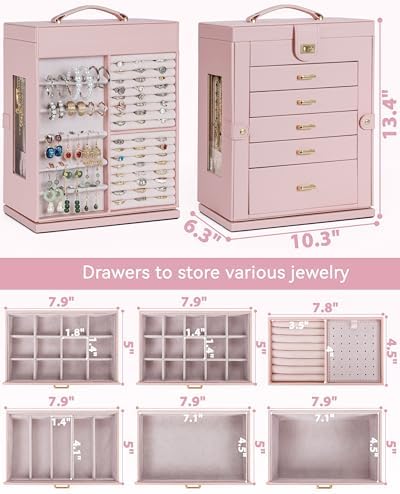 AKOZLIN 6-Tier Jewelry Box Organizer 5 Drawers Storage XXL Pink - Image 3