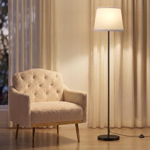 Ambimall 60'' Modern Floor Lamp with Shade, Tall Lamps for Living Room, Bedroom, Office, Dining Room, Pleated Fabric White Lampshade(Without Bulb) by Ambimall