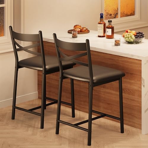 IDEALHOUSE 26" Bar Stools Set of 2, Counter Height Barstools with Back,Black - Image 2