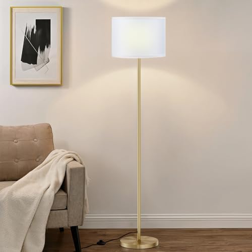 Ambimall 60'' Modern Floor Lamp with Shade, Tall Lamps for Living Room, Bedroom, Office, Dining Room, White Shade with Gold Pole(Without Bulb) by Ambimall