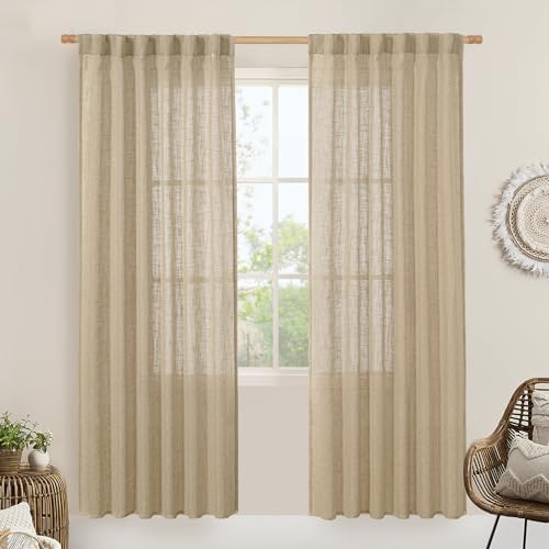 LAMIT Linen Blended Curtains for Bedroom, Light Filtering Drapes 2 Panels by LAMIT