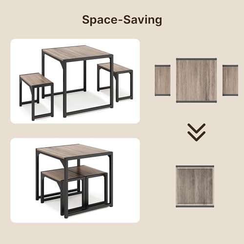 Gizoon Square Dining Table Set for 2, Kitchen Table with 2 Benches Grey - Image 6