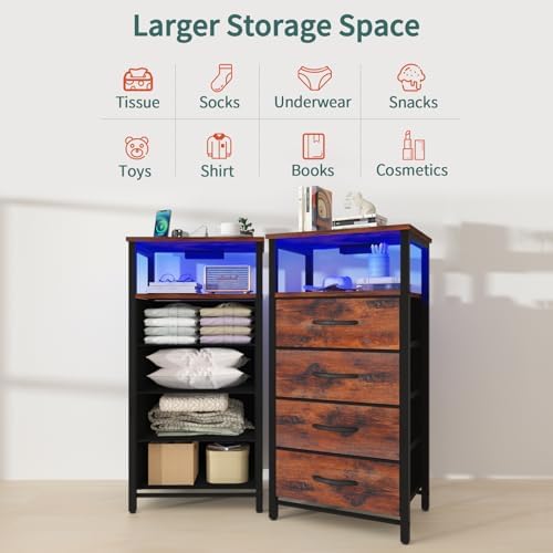 Yoobure Night Stand - LED Rustic Nightstand with Charging Station for Dorm - Image 7