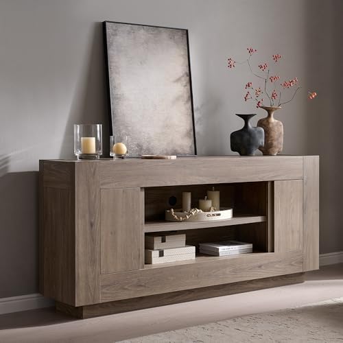 OKD 70" TV Stand for 80" TV, Thick Block Media Console, Alder Grey - Image 3