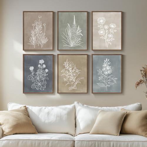 Framed Neutral Boho Botanical Wall Art for Living Room, 6 Piece 11x14 In by Cuspin