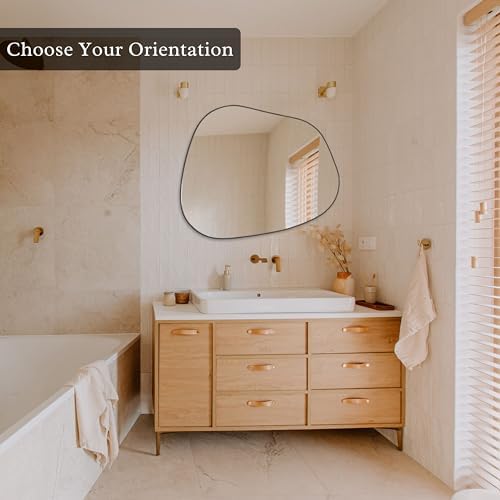 PERFNIQUE Irregular Asymmetrical Wall Mirror, 32"x24" Black Bathroom Mirror - Image 2