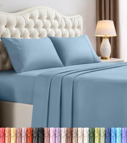 Queen Sheets Set, 4 Pieces 16" Deep Pocket Hotel Luxury Sheets, Dutch Blue by UTOPIABEDDING