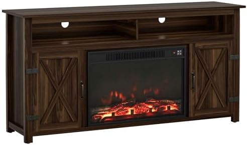 YESHOMY Farmhouse Fireplace TV Stand for Television up to 65+ Inch, Walnut - Image 7