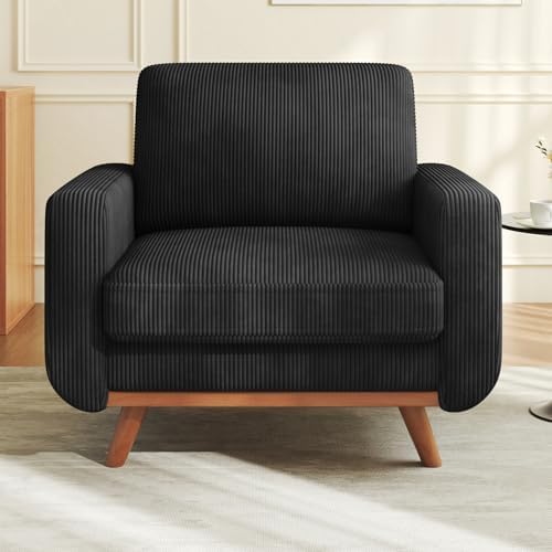 Vesgantti 38.5" Accent Chair Black, Comfy Corduroy Single Sofa Seat with Spring Cushion, Upholstered Armchair with Deep Seat, Reading Chair for Adults, Modern Sofa for Living Room, Bedroom by Vesgantti