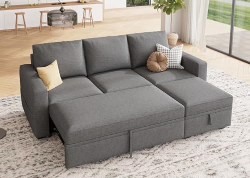 HONBAY Modular Sectional Sleeper Sofa with Pull Out Bed, L Shaped Couch with Storage Seat, Modular Sectional Couches for Living Room - Dark Grey by HONBAY