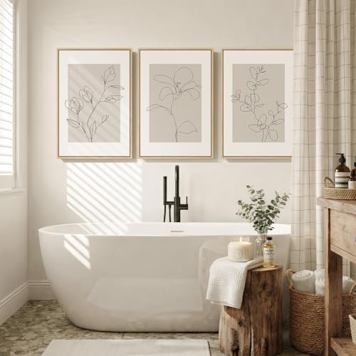 Framed Neutral Minimalist Floral Wall Art for Living Room, 3 Piece 16x24 In - Image 6