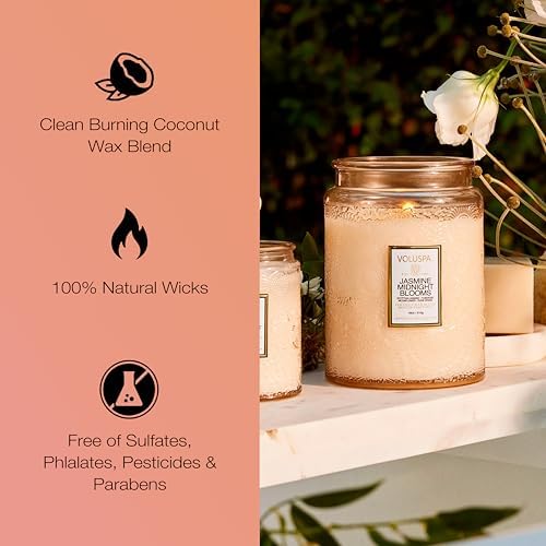 Voluspa Jasmine Midnight Blooms Large Scented Candle Jar 18 Oz, 100 Hr Burn - Image 4